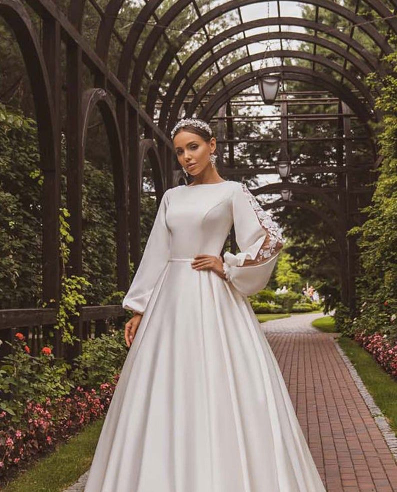 Long Sleeve Wedding Dress Modest Wedding Dress Simple Wedding | Etsy -   18 dress Modest simple ideas