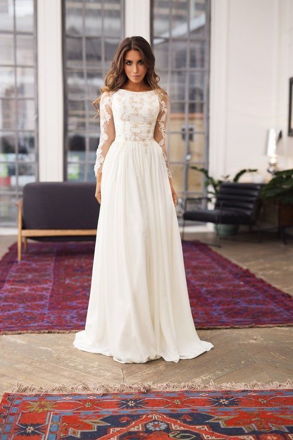 fully covered wedding dress Alexa, Long sleeves wedding dress, modest wedding dress , bateau neckline wedding dress -   18 dress Modest simple ideas