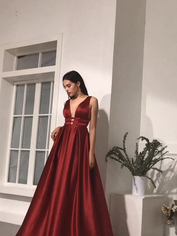 Burgundy Satin Prom Dress -   18 dress Outfits 2018 ideas