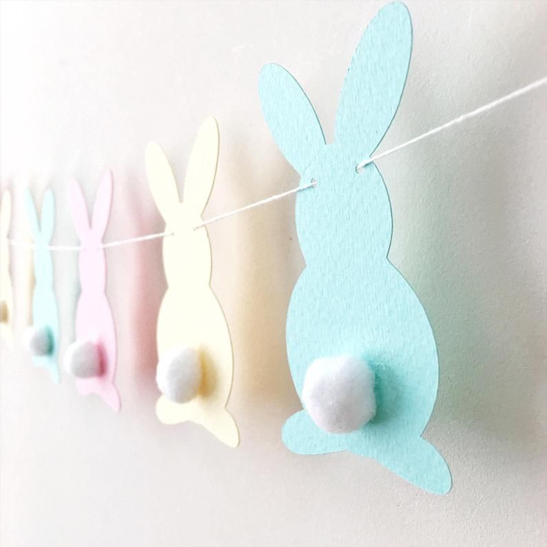Pastel Bunny Easter Garland Rabbit Garland Bunny Baby Shower 1st Birthday Pink Yellow Aqua Bunny Ban -   18 holiday Easter baby shower ideas