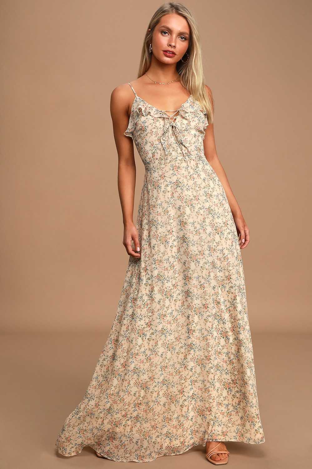 Caught Me Blushing Cream Floral Print Ruffled Maxi Dress -   19 dress Maxi lace ideas