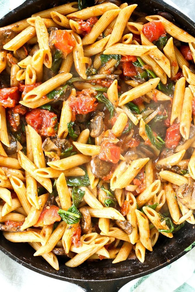 Whole Wheat Penne with Mushrooms, Spinach, and Tomatoes -   19 healthy recipes For Two link ideas