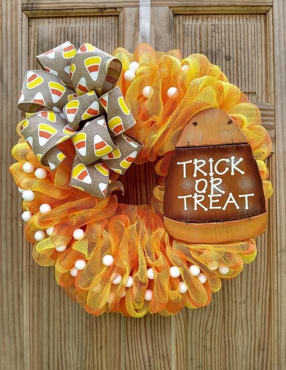 Halloween Trick Or Treat Wreath, Fall Front Door Decor, Happy Halloween Front Door Wreath, Ohio Girl Creations -   21 holiday Wreaths mesh ideas