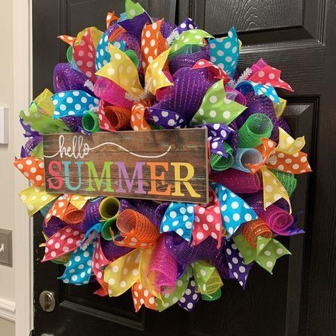 Summer Wreath, Welcome Wreath, Polka dot wreath, Hello Wreath, Hello Summer Wreath -   21 holiday Wreaths mesh ideas