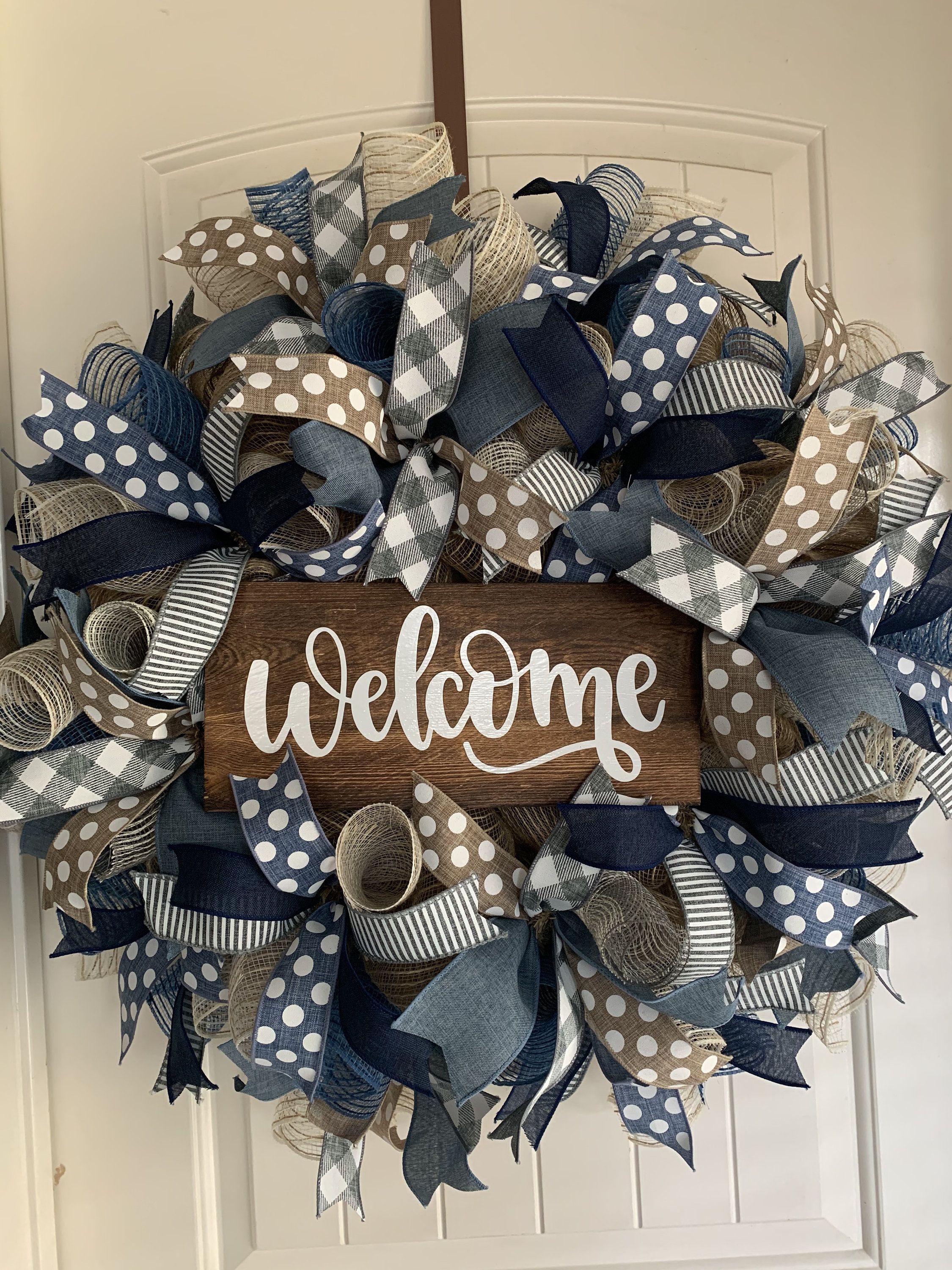 Everyday Burlap Mesh Blue and White Door Wreath with Polka | Etsy -   21 holiday Wreaths mesh ideas
