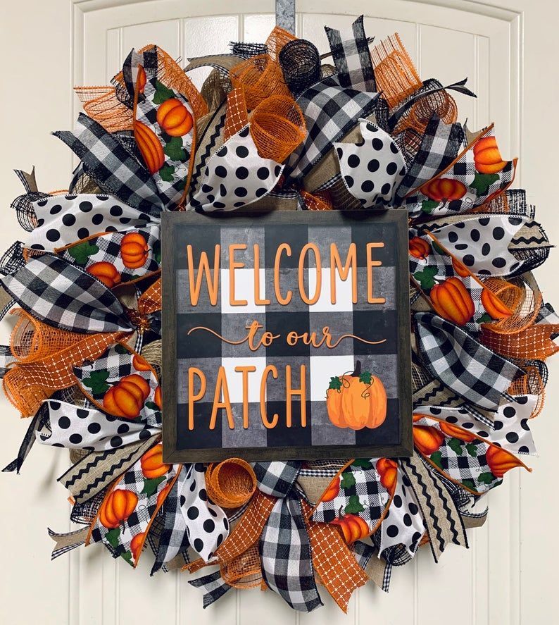 Fall front door wreath- welcome to our patch -   21 holiday Wreaths mesh ideas