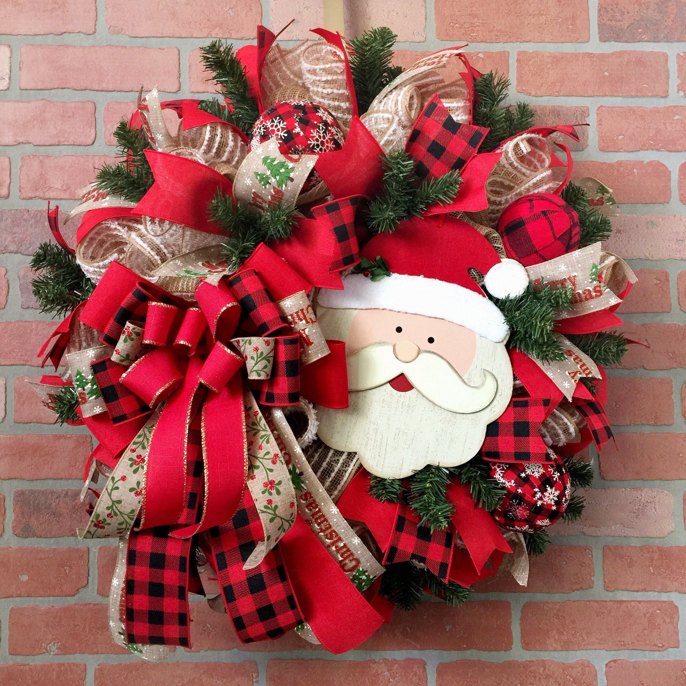 Plaid Christmas wreath, Santa Clause wreath, deco mesh wreath, holiday wreath -   21 holiday Wreaths mesh ideas