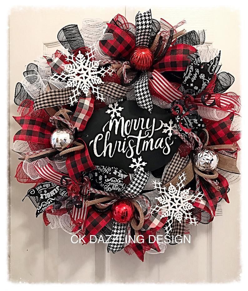 Merry Christmas Buffalo plaid deco mesh wreath/Buffalo plaid wreath/Christmas wreath/Black and red Christmas wreath -   21 holiday Wreaths mesh ideas