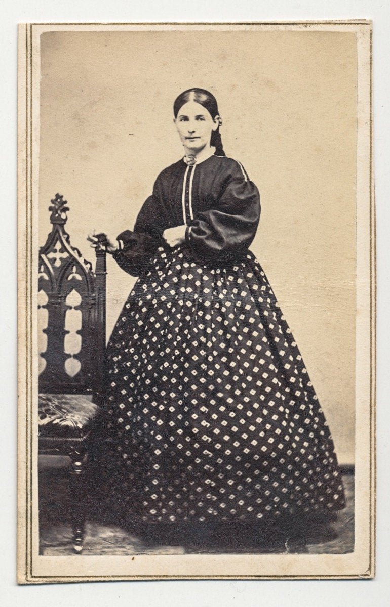 Gorgeous Civil War Era CDV Card of Woman in Patterned Dress in New York//Colonial Dress//Diamond Pattern Dress//Curious Expression -   15 hairstyles Vintage civil wars ideas