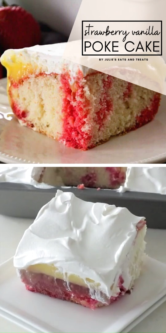 STRAWBERRY VANILLA POKE CAKE -   16 box cake Flavors ideas