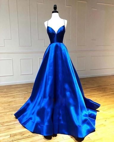 Royal Blue V Neckline Spaghetti Straps Empire Dress Formal -   17 dress Blue neckline ideas