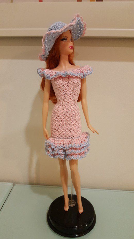 Barbie Flounce Off-Shoulder Ruffled Dress With Hat (Free Crochet Pattern) -   19 barbie dress For Kids ideas