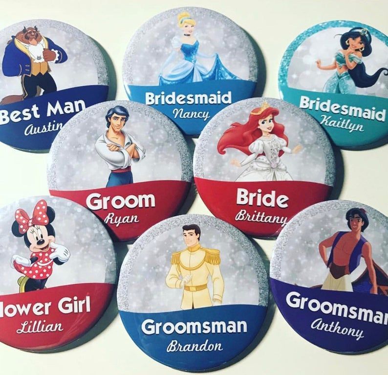 Disney Wedding Party Buttons, Princess Wedding Buttons, Disney Bridesmaid button, Disney Bridal Party Buttons, Bride Tribe Disney Buttons -   19 disney wedding ideas