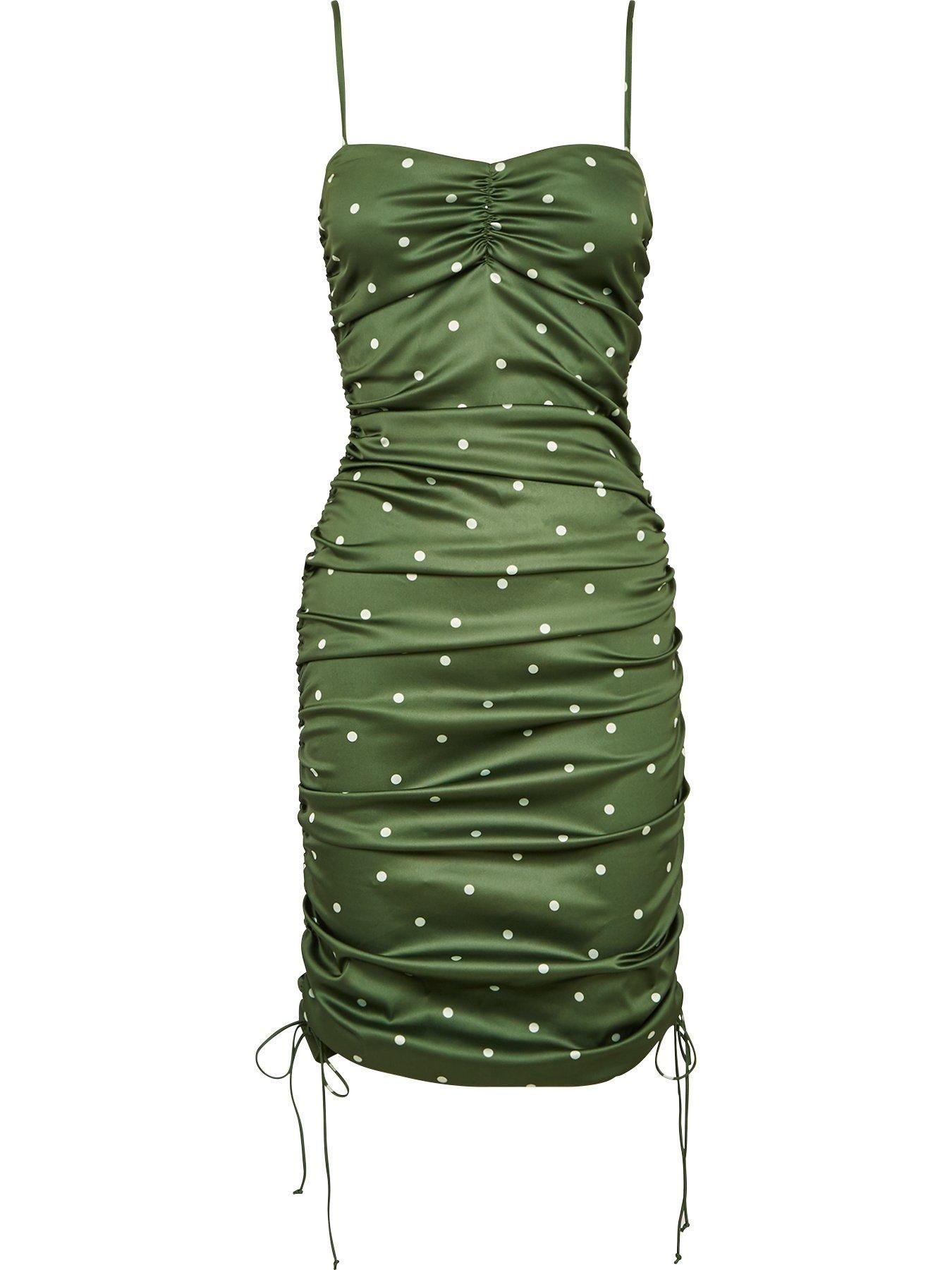 Paula Ruched Polka Dot Slip Dress - Green -   19 dress Green lemon ideas