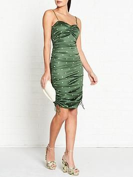 Paula Ruched Polka Dot Slip Dress - Green -   19 dress Green lemon ideas