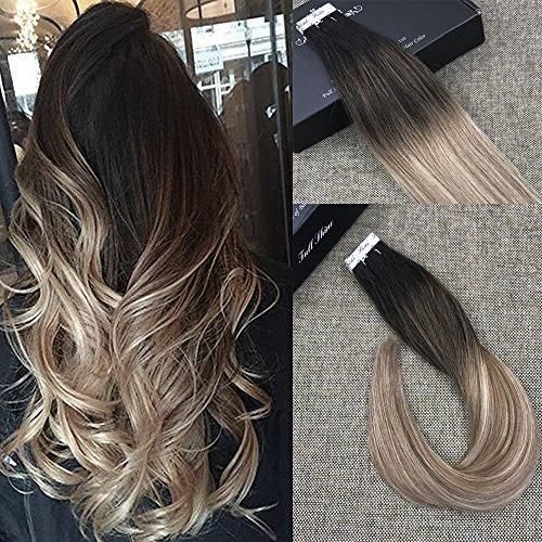 Tape in Hair Extensions 100% Remy Human Hair Balayage Ombre 20 Pieces 50 Grams (1B/8/22) -   19 hair Extensions for thickness ideas