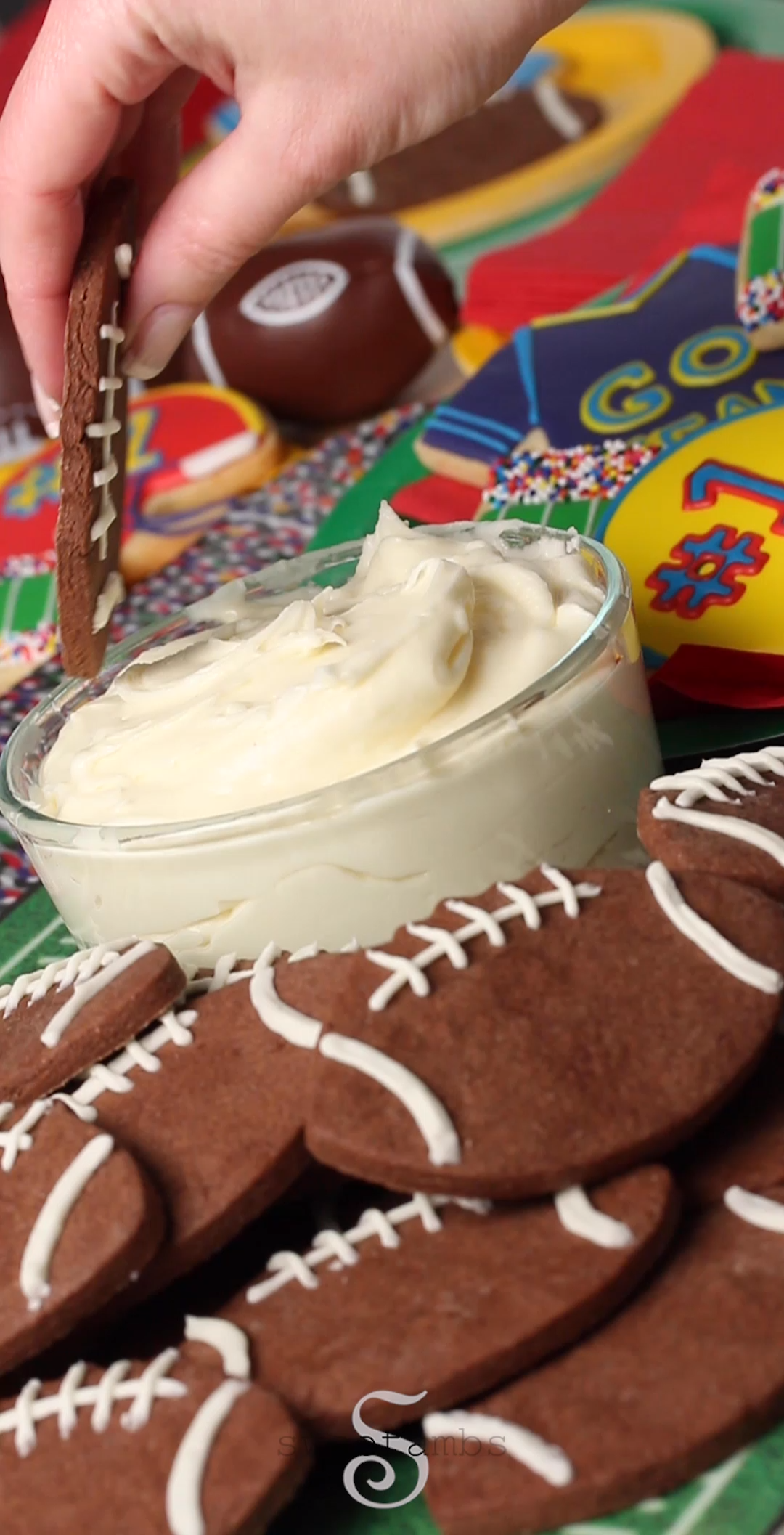 Super Bowl Chocolate Football Cookies with a Cream Cheese Frosting Dip -   19 holiday Desserts with cream cheese ideas