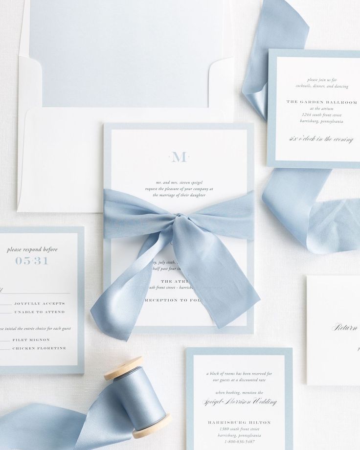 Upscale Monogram Ribbon Wedding Invitations -   19 wedding Blue simple ideas