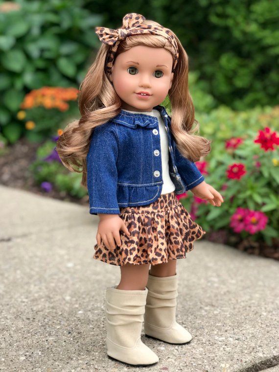 Adventure - Doll Clothes for 18 Inch Dolls - 5 Piece Outfit - Jeans jacket, Ivory Tank Top, Skirt, Scarf and Boots -   DIY Clothes Jacket girl dolls