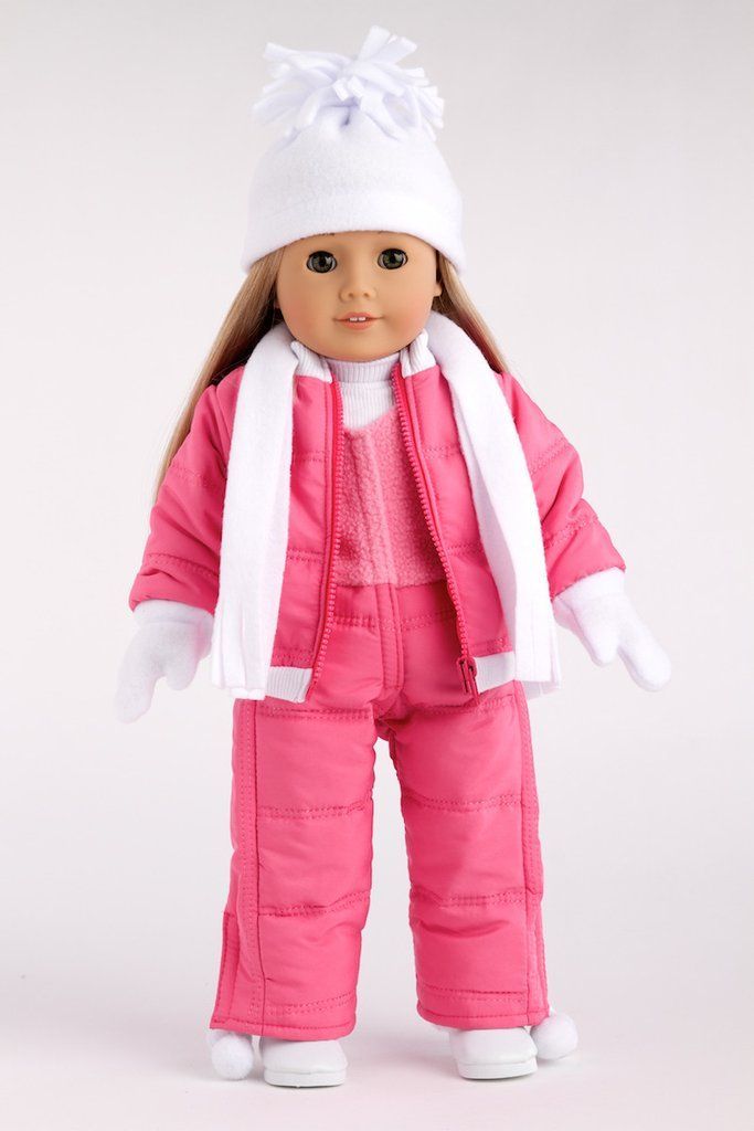 Let It Snow - Clothes for 18 inch Doll - 7 Piece Complete Snowsuit - Pink Snow Pants and Jacket, White Turtle Neck, Hat, Scarf, Mittens and Boots -   DIY Clothes Jacket girl dolls