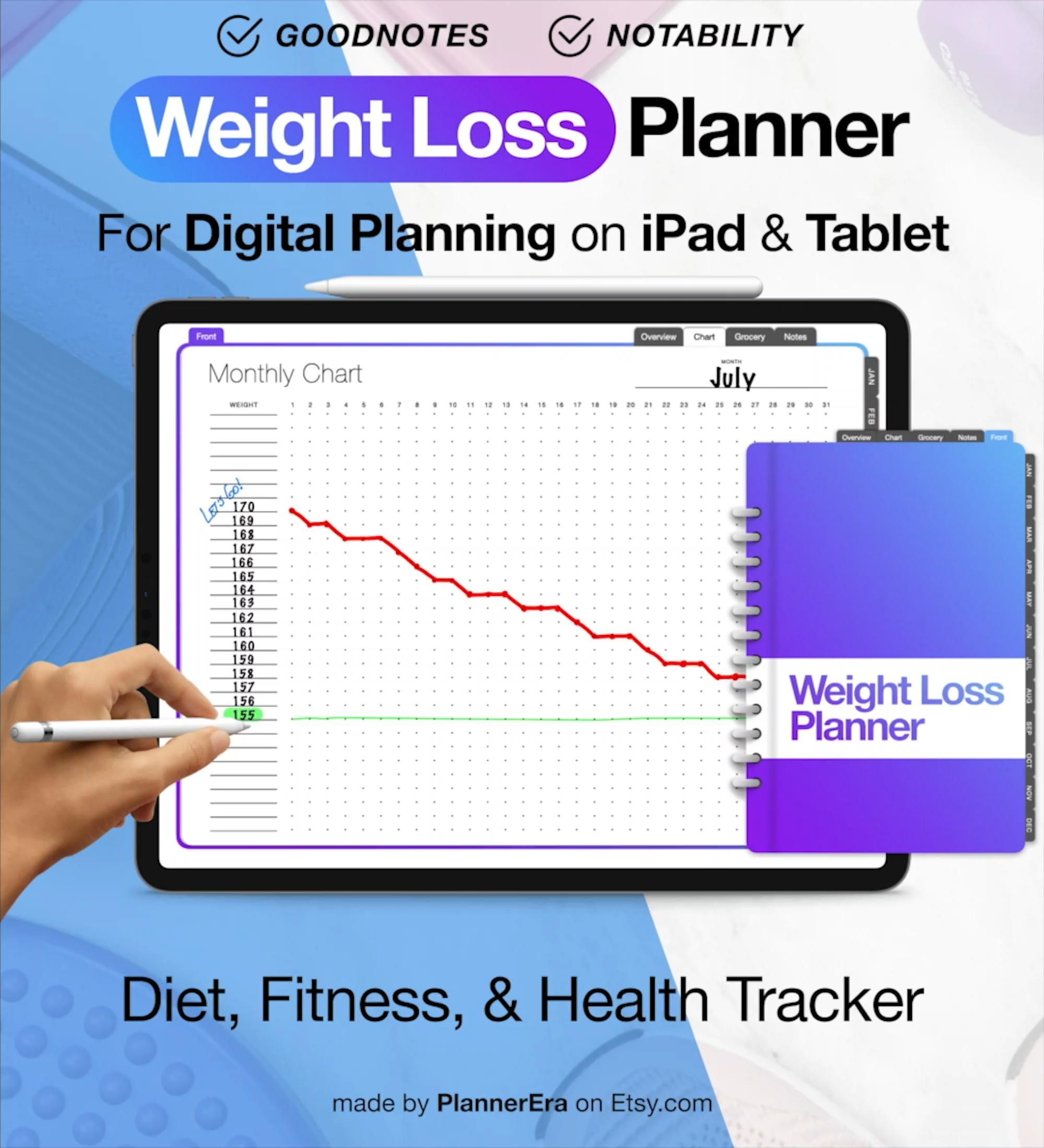 Best Digital Fitness Planner & Weight Loss Tracker For Goodnotes, Notability, iPad, and Tablet -   fitness Tracker budget