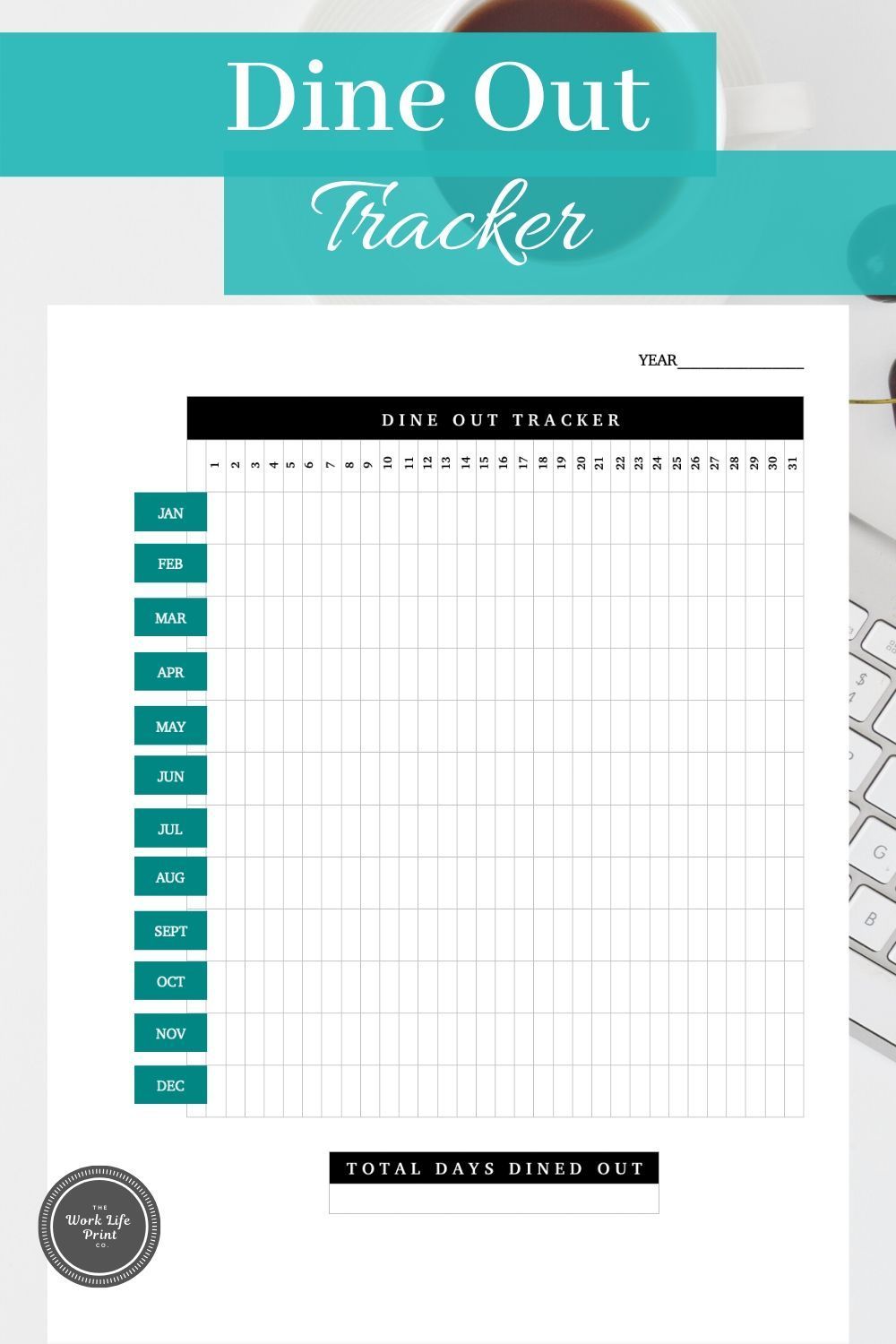 Budget Printables-Dining Out Finance, Health, and Fitness Tracker -   fitness Tracker budget