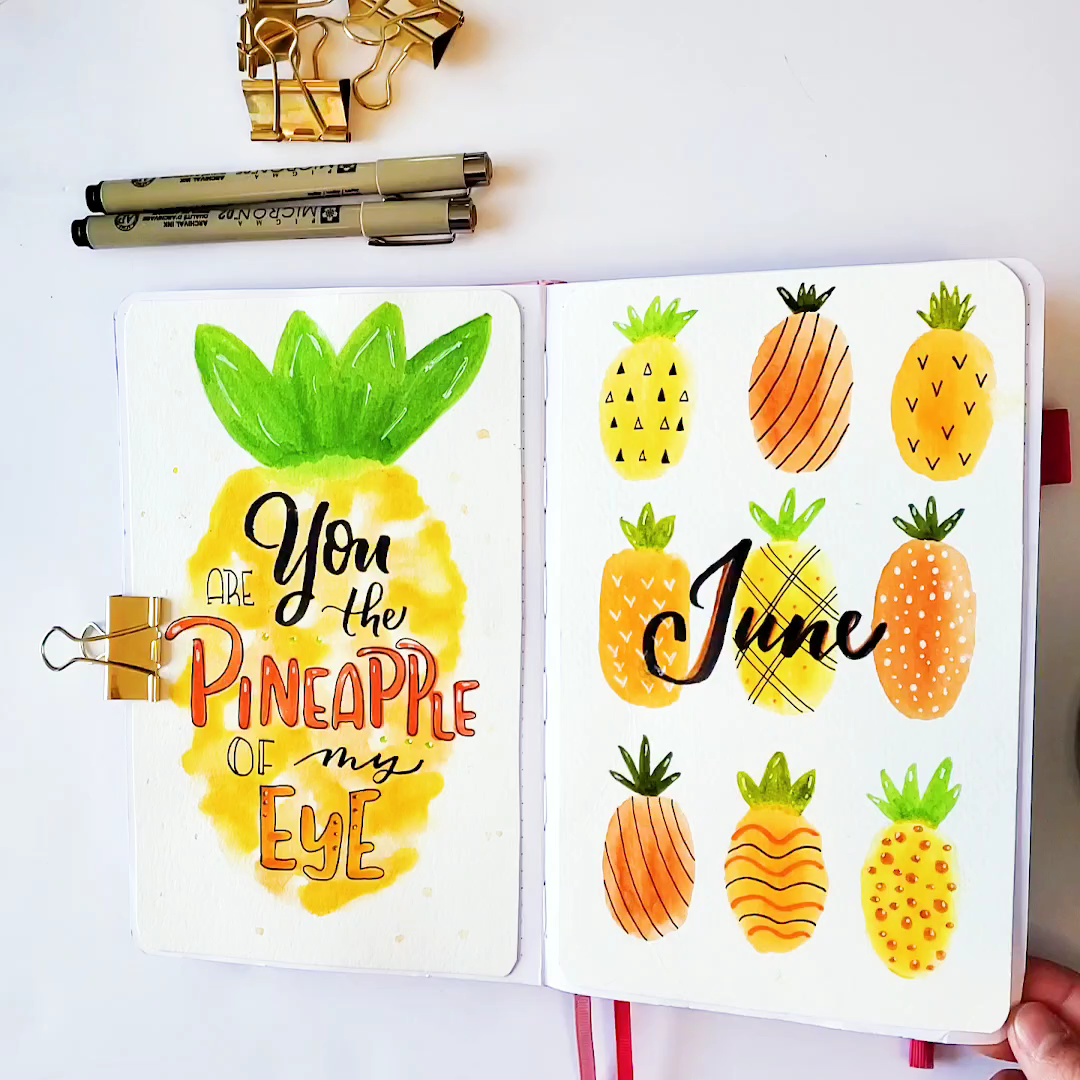 Bullet Journal Pineapple Theme Flip Through -   13 diy Tumblr cuadernos ideas