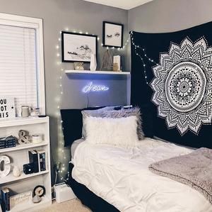 Black Ombre Tapestry -   20 black and white aesthetic bedroom ideas