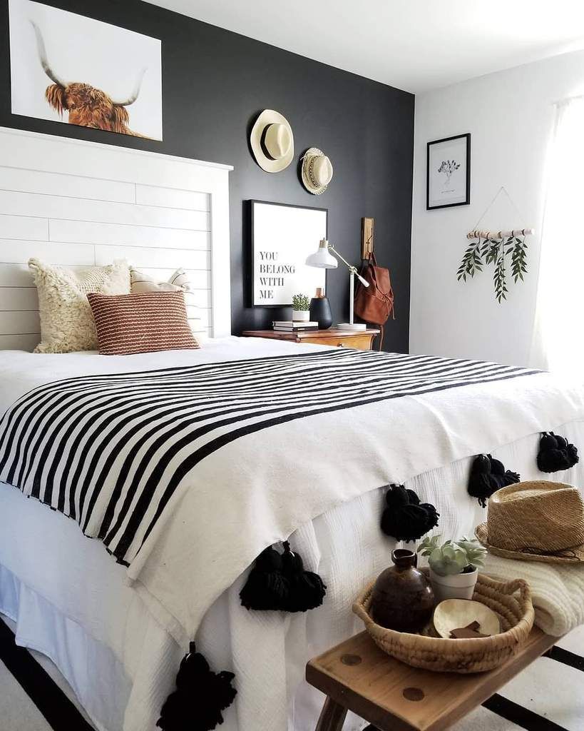 Moroccan Pom Pom Blanket - white and black -   20 black and white aesthetic bedroom ideas