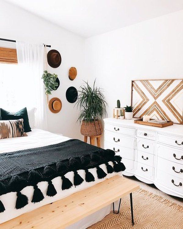 How to Give a Black-and-White Bedroom the Boho Treatment | Hunker -   20 black and white aesthetic bedroom ideas
