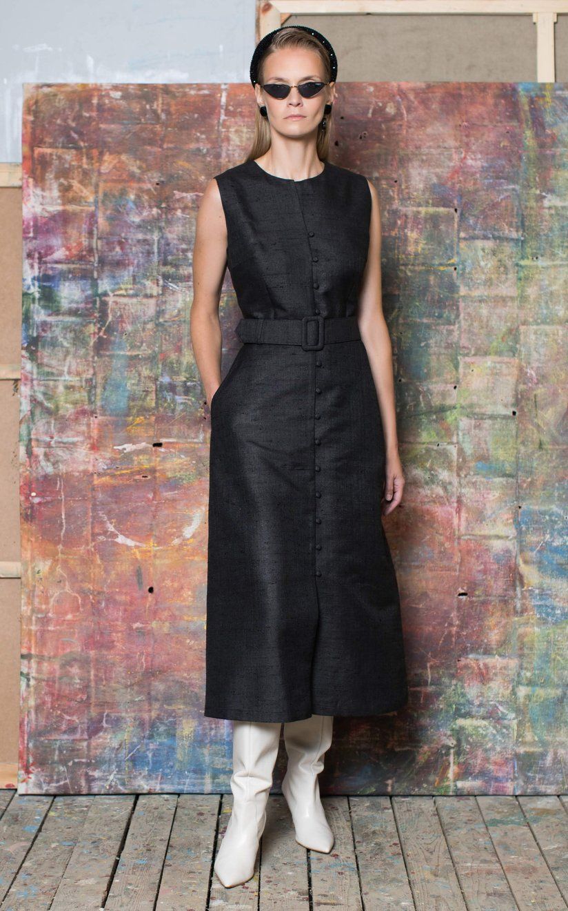 Lilli Jahilo Winslet Belted Silk-Blend Shantung Midi Dress -   60s style Dress