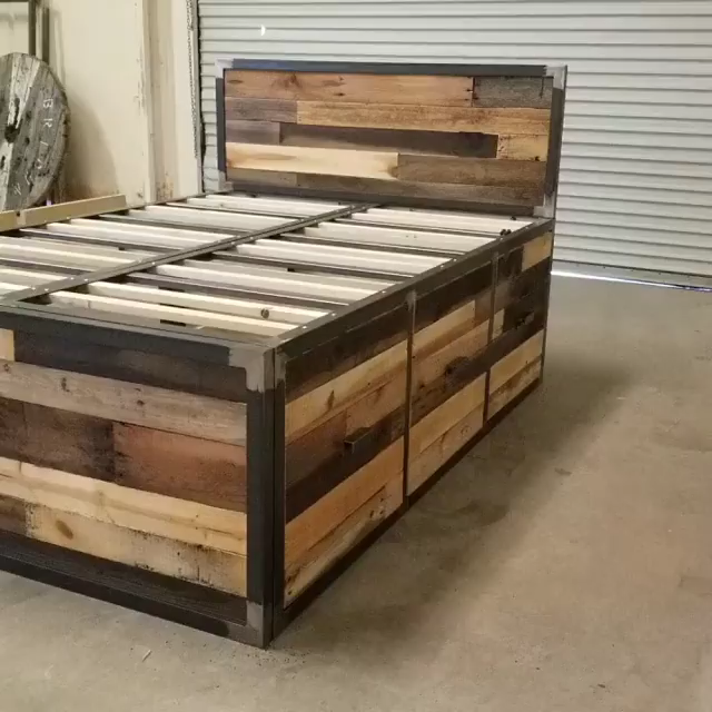 Industrial Style Platform Storage Bed with Reclaimed Wood -   diy Bed Frame with storage