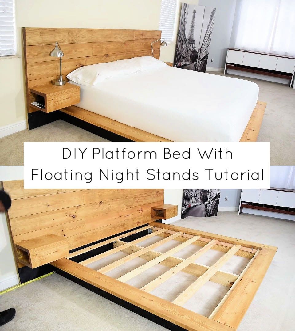 DIY Platform Bed With Floating Night Stands Tutorial -   diy Bed Frame with storage