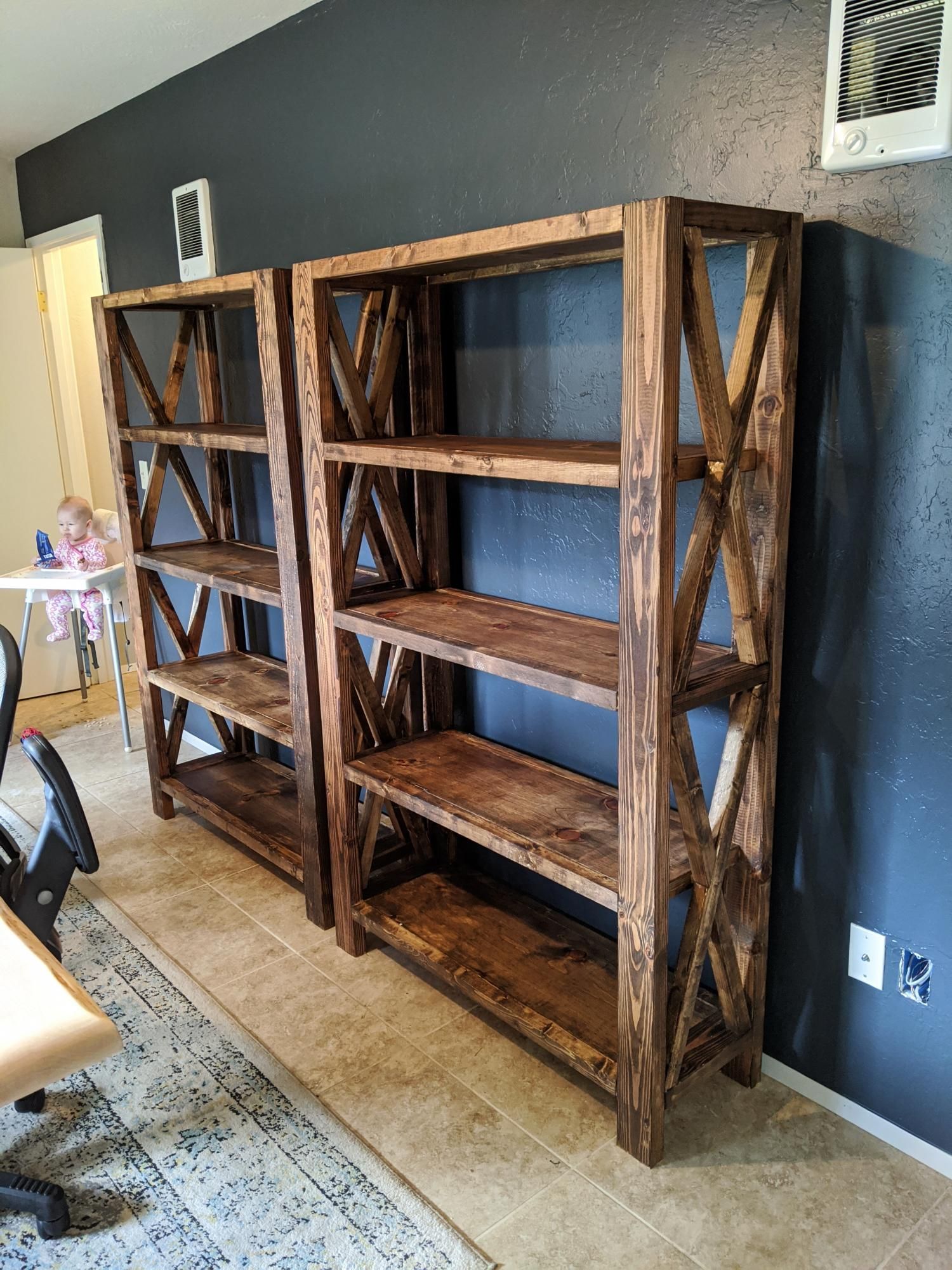 Tall Rustic X Bookshelves -   diy Bookshelf farmhouse