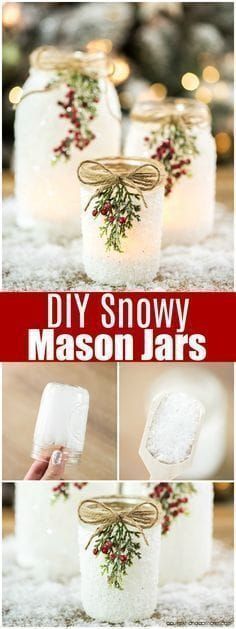 DIY Snowy Mason Jars -   diy Christmas Decorations for inside