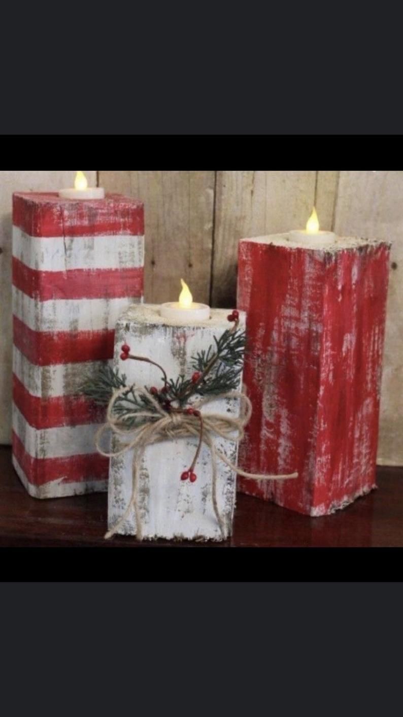 Christmas Wood Candle Tealight Holders |tealights |christmas lights |holiday decor |centerpeices |candles |wood candles |gifts| -   diy Christmas Decorations for inside