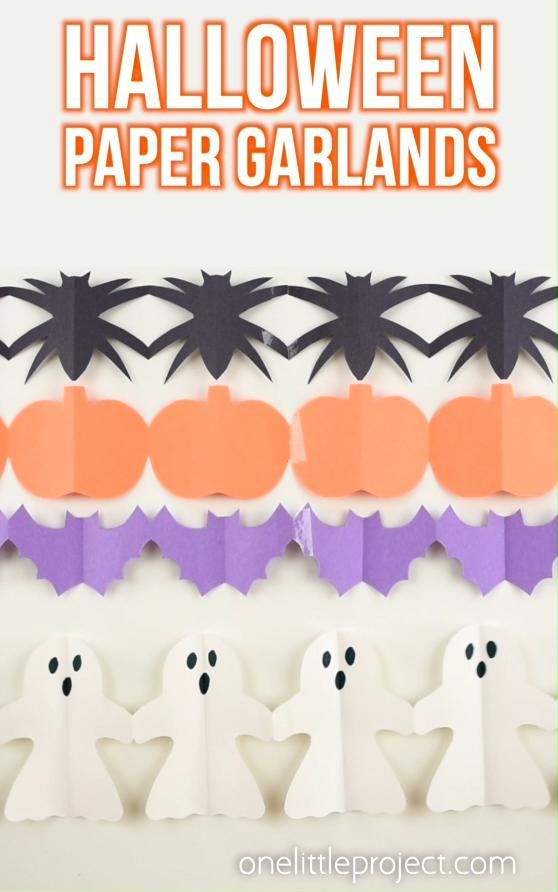 Halloween Paper Garland Cutouts – Bats, Spiders, Pumpkins, Ghosts and Black Cats! -   diy Crafts for tweens