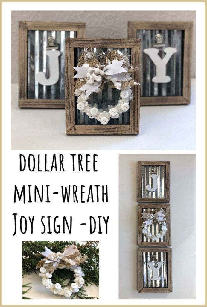 Dollar Tree Mini Wreath JOY Sign -DIY · Just That Perfect Piece -   diy Dollar Tree frames