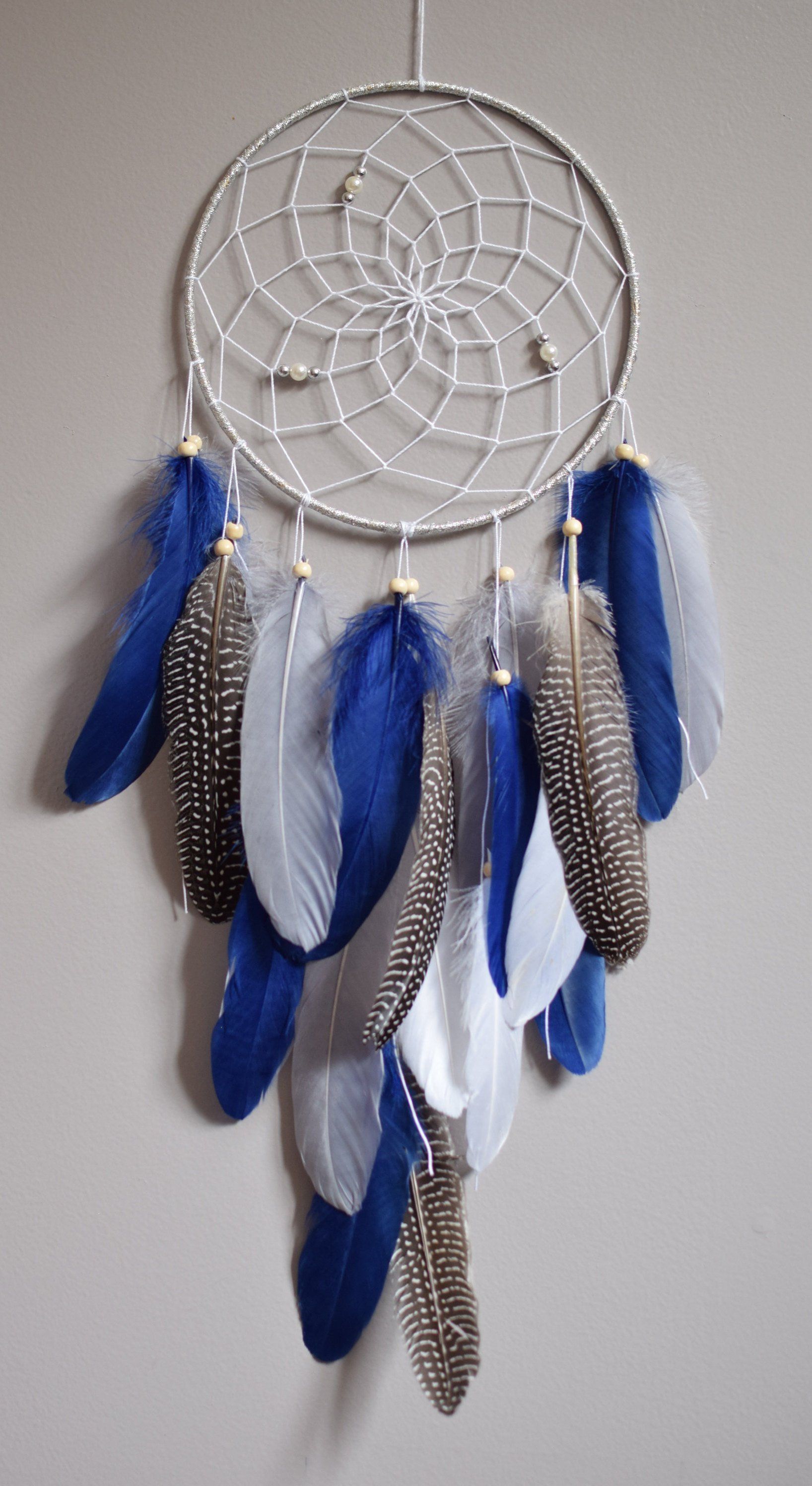 Blue Silver Dream Catcher Nursery Wall Decor, Boys Room Decor Native American Style -   diy Dream Catcher mini