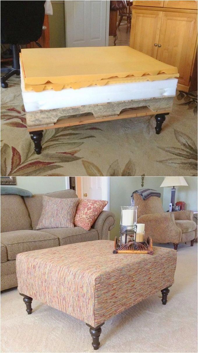 Beautiful DIY Ottoman { From a Pallet and a Mattress Topper! } -   diy Furniture upholstery