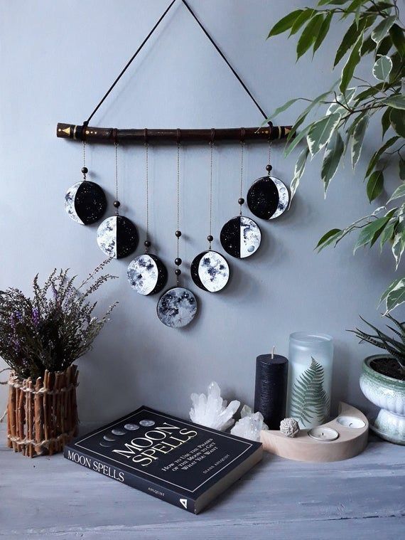 Phases of the Moon || Moon Wall Hanging Decor ||  Black and White Moon || Witchy Decor -   diy Home Decor tumblr