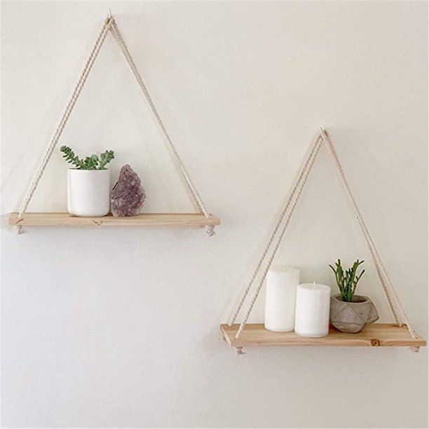 Premium Wood Swing Hanging Rope Wall Mounted Floating Shelves – Plant Flower Pot -   diy Home Decor tumblr