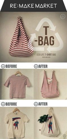 How To Make A No Sew T-Shirt Tote Bag In 10 Minutes -   diy Ideas tshirt