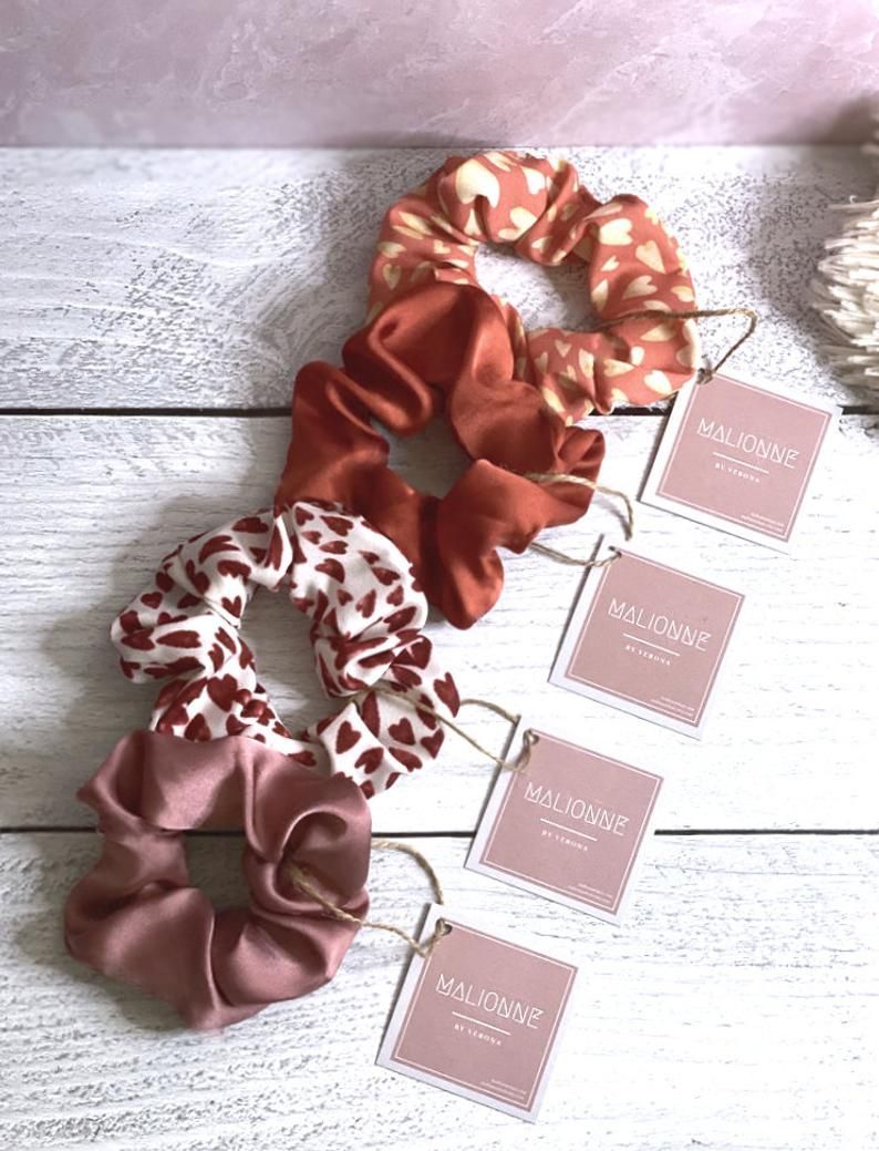 Love Scrunchies | Heart Scrunchie Bundle | Silk Rayon Scrunchies | Silk Blend | Red Toned Scrunchies | Fall Scrunchies | Elegant Hair Ties -   diy Scrunchie thick
