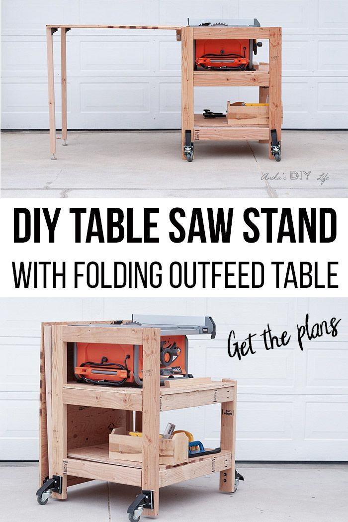 DIY Table Saw Stand With Folding Outfeed Table - Plans and VIDEO -   diy Table saw