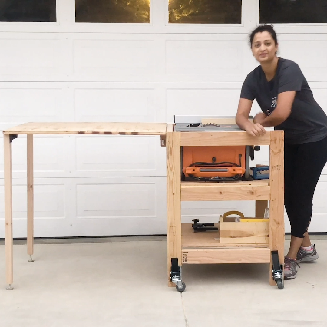 DIY Table Saw Stand With Folding Outfeed Table - with printable plans! -   diy Table saw