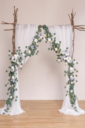 Cotton Eucalyptus Wreath (Set of 3) - White & Green -   diy Wedding elegant