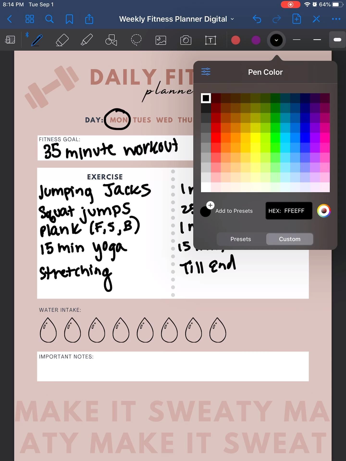 Daily Fitness Planner -   fitness Planner challenge