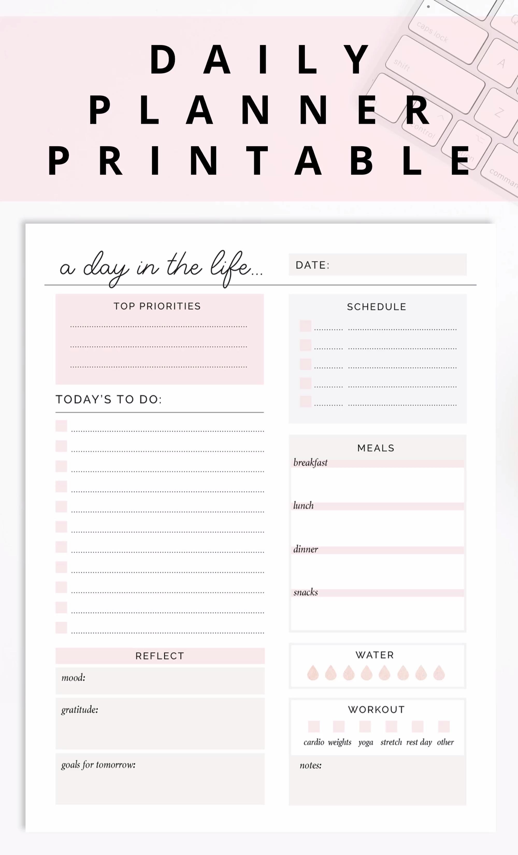 Daily Planner Printable/ Editable Daily To Do list Planner Page, Meal Planner, Fitness Goals Tracker -   fitness Planner pages
