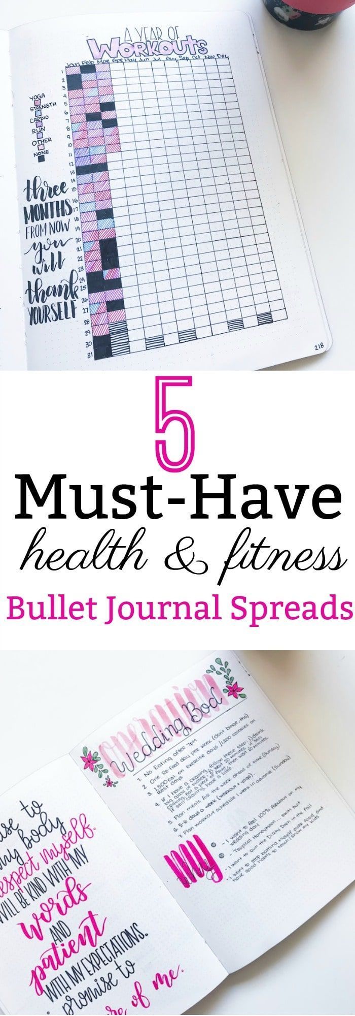5 Must-Have Health and Fitness Bullet Journal Spreads ? The Petite Planner -   fitness Planner pages